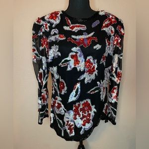 Vintage Fancy long sleeved asymmetrical sequin top